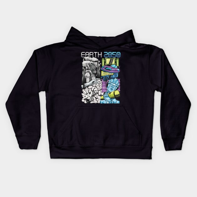 Earth 2050 - Damage and the Future of the Earth Kids Hoodie by FlitStudio